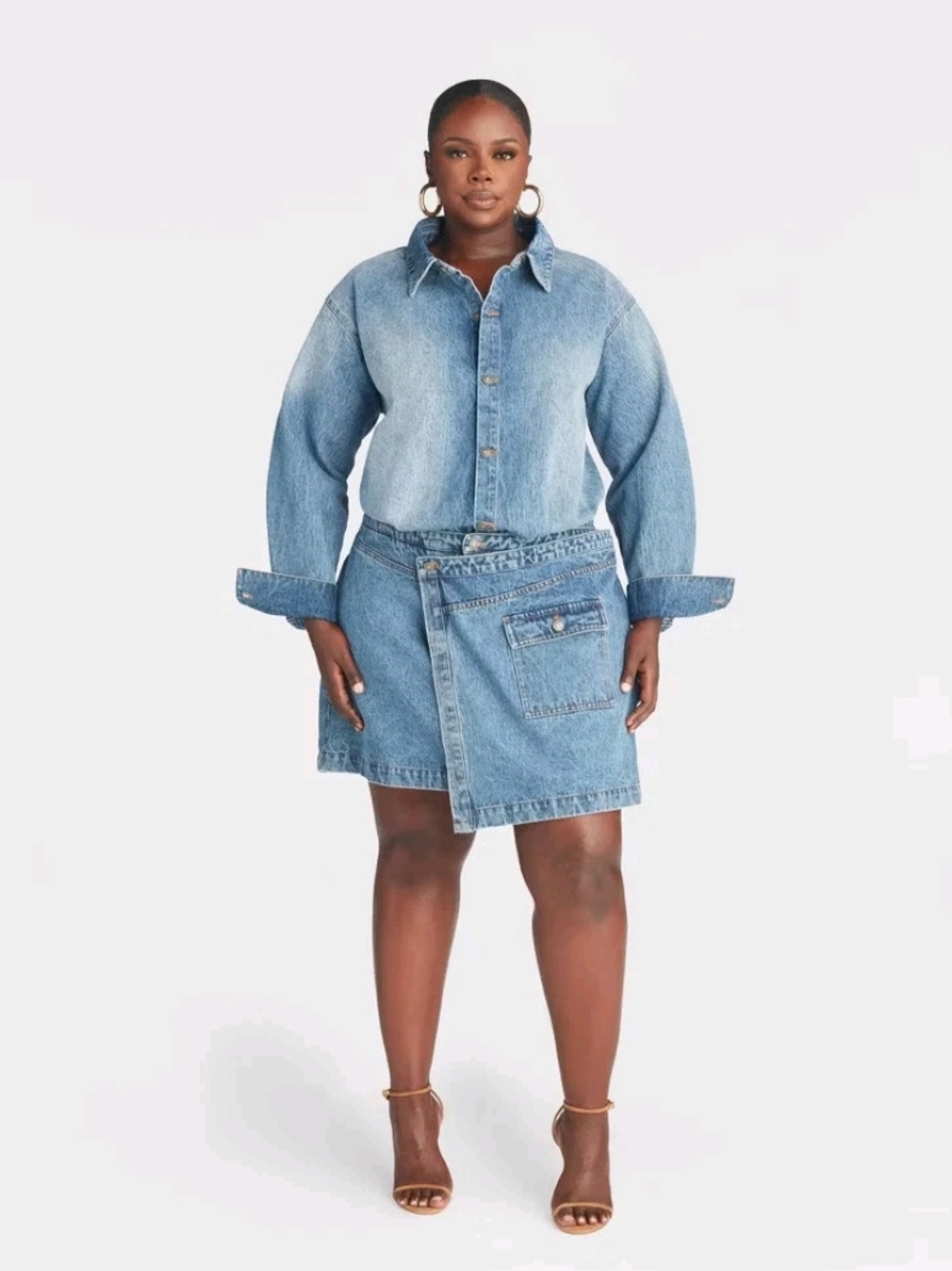 Twist-Wrap Light Blue Denim Asymmetrical Dress